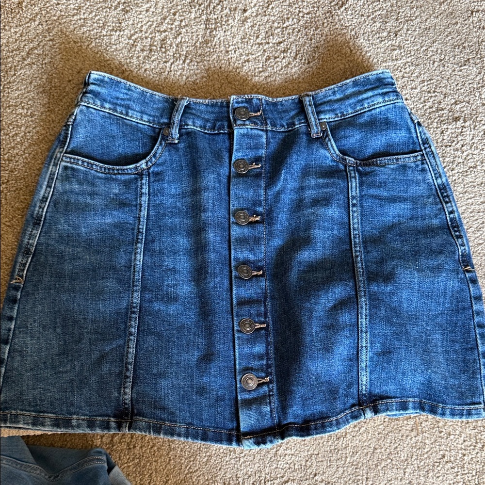 aerie Blue Denim Button-Front Mini Skirt